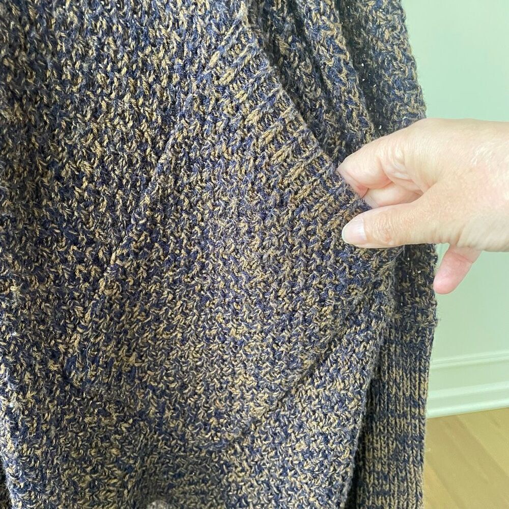 Cecico Womens Brown Navy Blue Drape Open Front Cardigan Sweater Pockets L - Picture 6 of 9